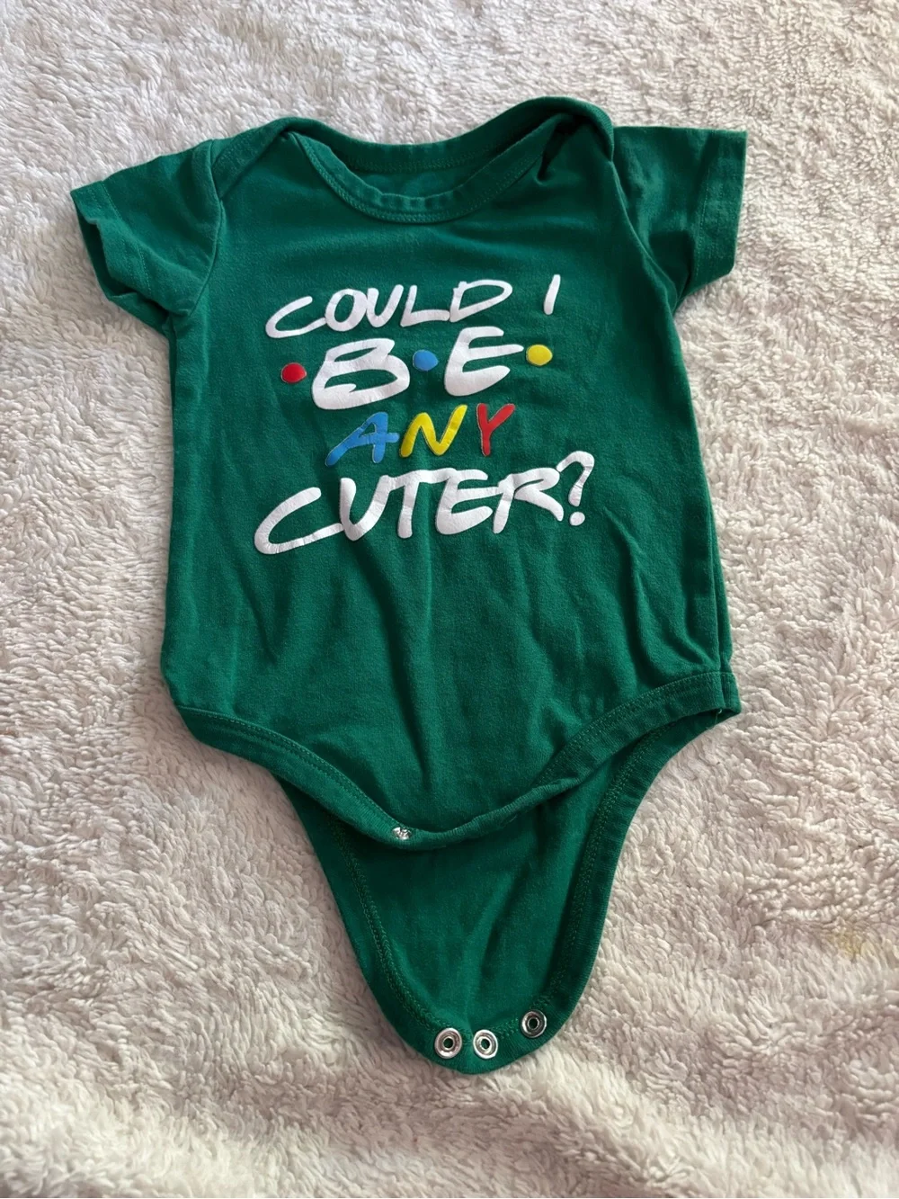 Green Baby One-Piece Bodysuit with 'Could I Be Any Cuter?' Print